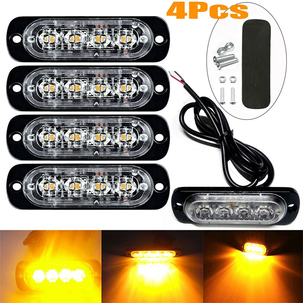 Outdoor Lighting Yellow - 4x 4LED Car Warning Light Grill
