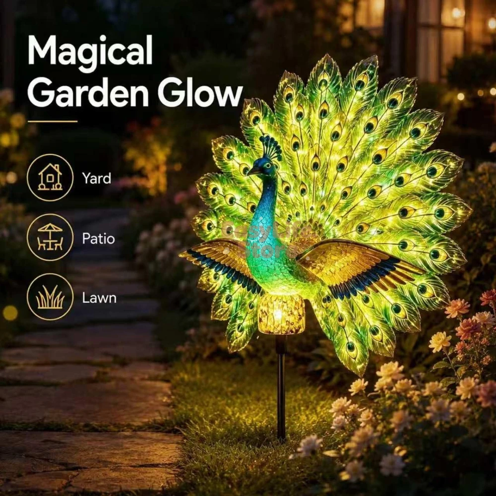 Outdoor Lighting Led Fixtures - Solar Peacock Garden Sculpture, Outdoor Decor