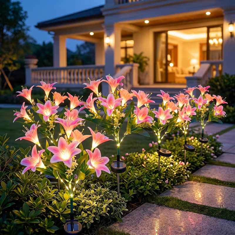 Solar Lily Flower Lawn Lights  - đánh giá và giá Outdoor Lighting Yard Stakes