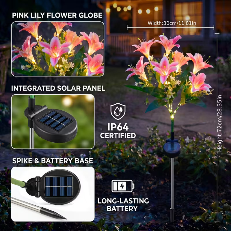 Solar Lily Flower Lawn Lights  - đánh giá và giá Outdoor Lighting Yard Stakes