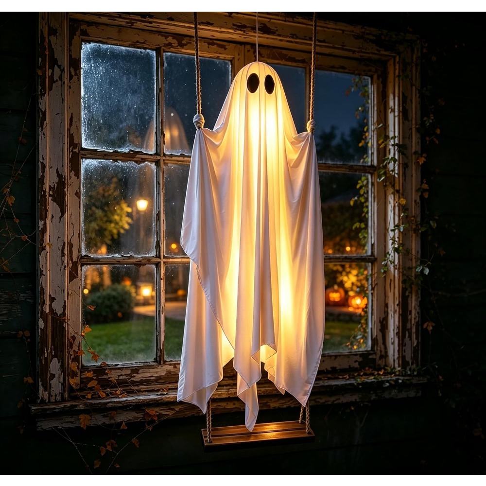 Halloween Glowing Ghost on Swi - đánh giá và giá Outdoor Lighting On Trees